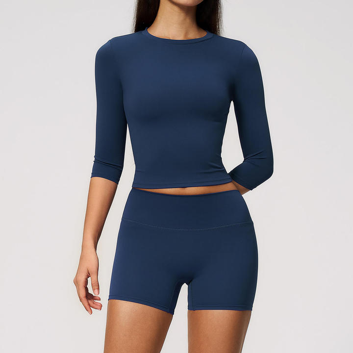 JY New Arrival High Quality Customized Short Sleeved Slim Top High Waist Tight Fitness Sport Shorts 2 Pieces Yoga Sets for Women