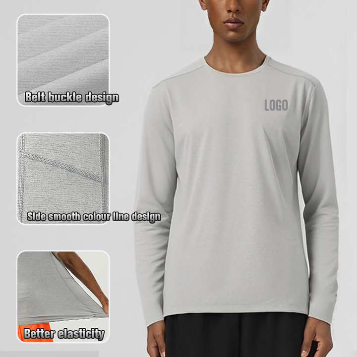 Wholesale Custom Design Running Tee Shirt 100% Polyester Long Sleeve Shirts for Men Gymwear Compression Long Sleeves Men