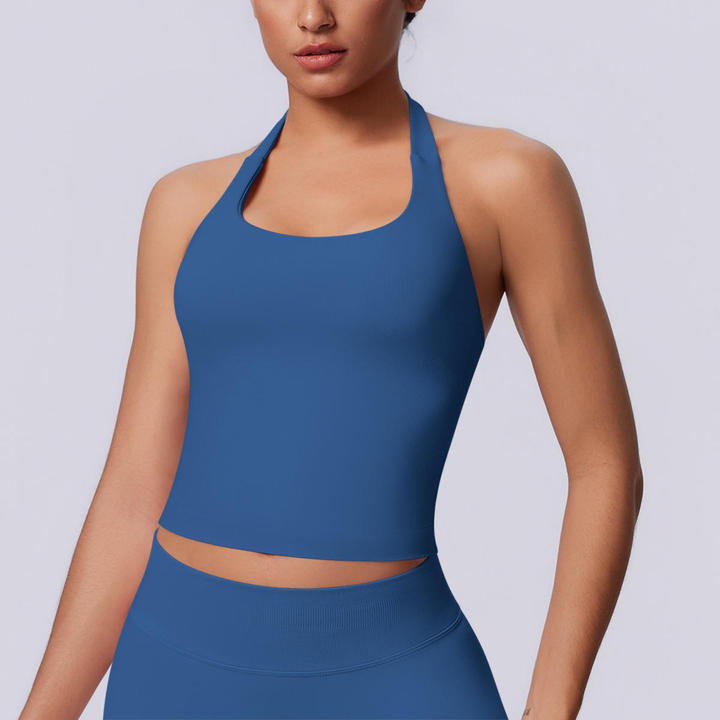 JY New Arrival New Seamless Solid-color Halter-neck Backless Fitted Sports tank Top for Women for Gym Running Fitness and Yoga