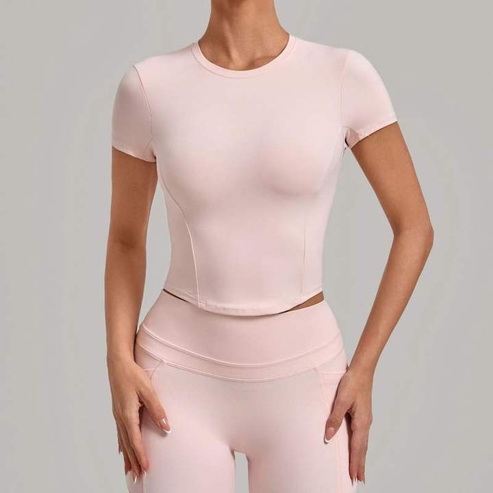 JY Hot Selling Active Sport Wear Women Moisture Wicking Round Neck Fitness T Shirt Quick-Drying Short Sleeve Running Gym T-shirt