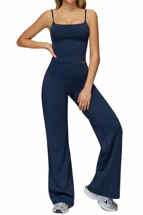 Joyyoung 2026 New Arrive Women's 2-Piece Yoga Outfit Square Neck Tank Top & High Waist Wide Leg Pants Set Roupa De Academia