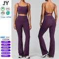 JY New Arrival Women Summer Yoga Set 2 Piece Spaghetti Strap Sports Bra High Waisted Flare Leggings for Gym Workout Activewear
