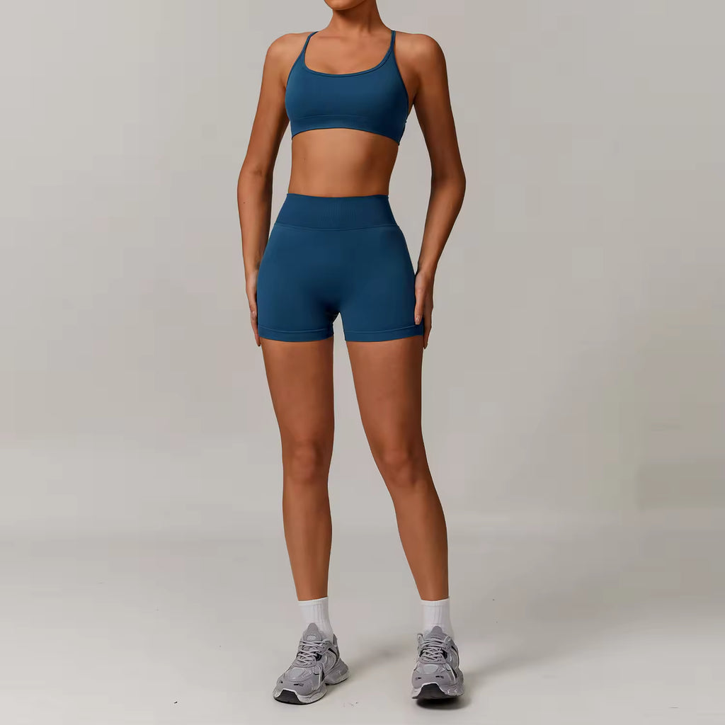 Cross Back Bra & Scrunch Shorts Set