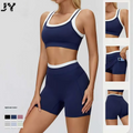 JY Sports Shorts Bra for Women High Support Ribbed Color Block Stylish Dual Layer Workout Yoga Fitness Running Gym Activewear