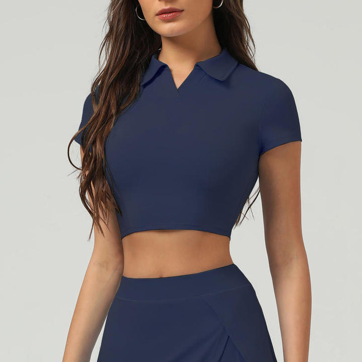 JY Short Sleeve Classic Tennis Style Short Sleeve Polo T Shirt Women's Golf Clothes Slim Fit Women Tennis Wear Yoga Crop Tops