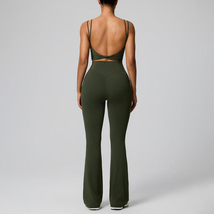 JY New Arrival Women Summer Yoga Set 2 Piece Spaghetti Strap Sports Bra High Waisted Flare Leggings for Gym Workout Activewear