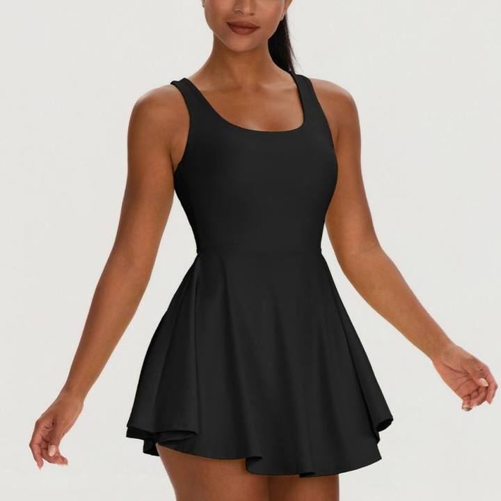 JY Brushed Tennis Dress New Style Sleeveless Solid Sport Dress with Chest Pad for Women Custom logo Running Fitness Tennis Dress