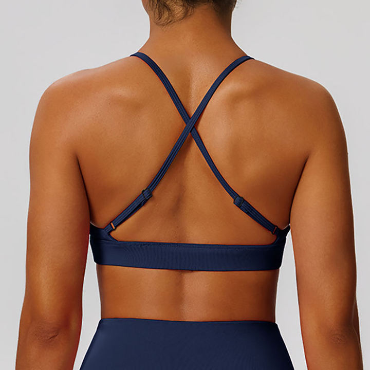 JY Color-Block High Support High Quality Nude Feeling Cross Back Compression Quick Dry Outdoor Fitness Running Sports Bra Women