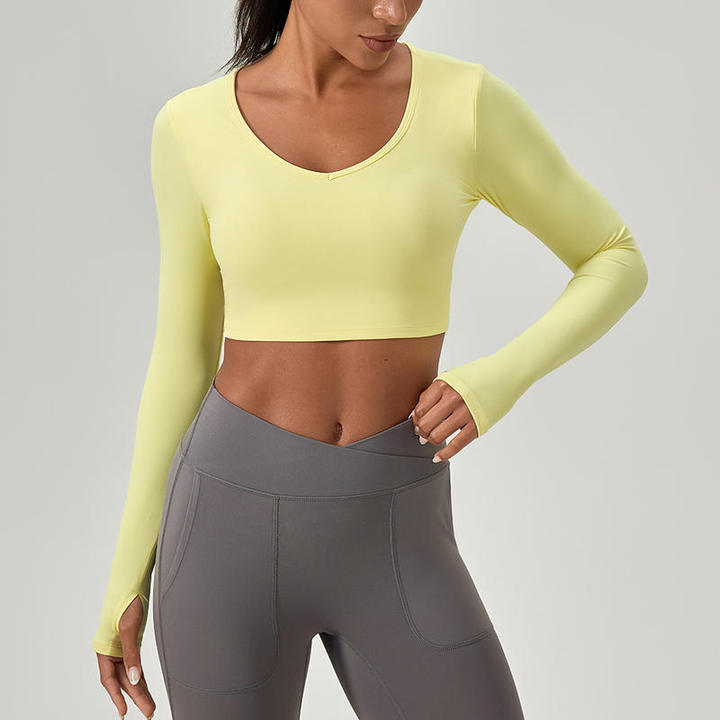 JY Quick-Dry Breathable Yoga Shirts for Plus Size S-XXL Front Chest Pads Hollow Sports Crop Top for Workout Running Fitness Wear
