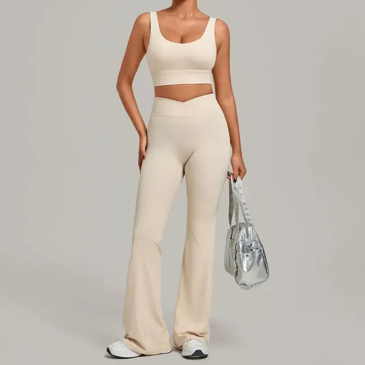 JY Summer Breathable Tight I-shaped Sports Gym tank Tops Workout Leggings with Pockets Sets Running Yoga Fitness Two-piece Set