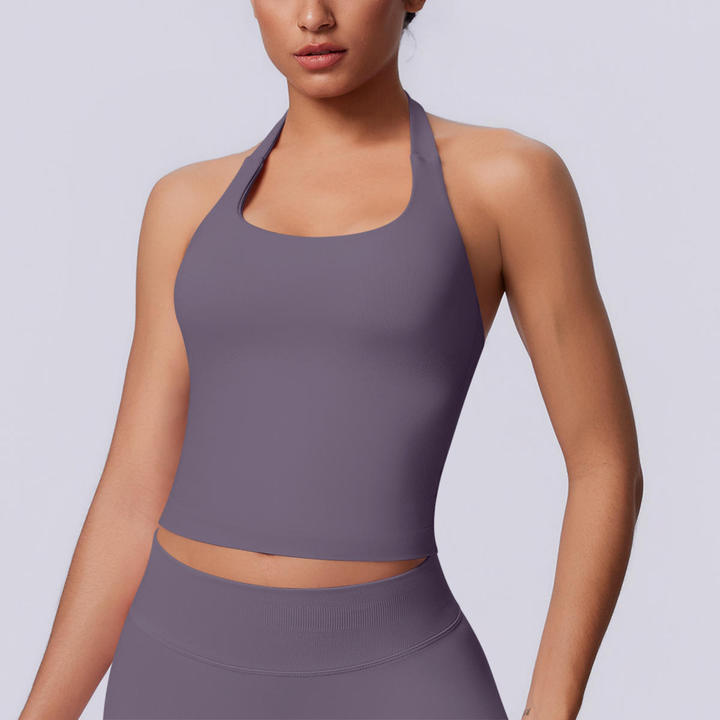JY New Arrival New Seamless Solid-color Halter-neck Backless Fitted Sports tank Top for Women for Gym Running Fitness and Yoga