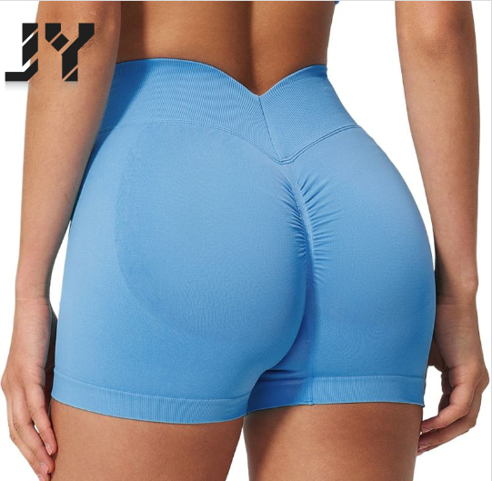 JY New Style 2026 Hot Selling Women's Scrunch Nylon Seamless Breathable Lightweight Yoga Fitness Solid High Waist Sports Shorts