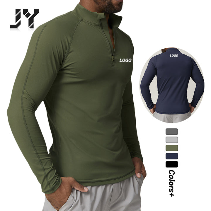 JY Custom Sports Quick-drying Zipper Long-sleeved T-shirt Running Fitness Home Commuter Casual Top for Men