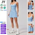 JY Custom Logo Comfortable Solid 2-Piece New Dress Naked Sports Outdoor Short Skirt Anti Glare A-line Yoga Dress Set for Women