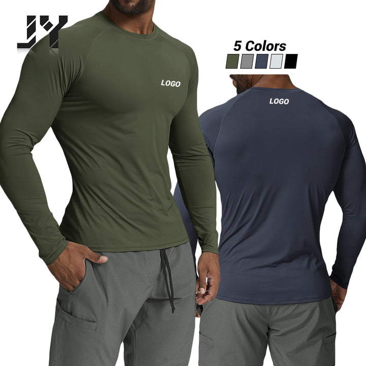 JY 2024 Autumn Outdoor Sunscreen Long Sleeve T-shirt Round Neck Solid Color Casual New Style Top for Men
