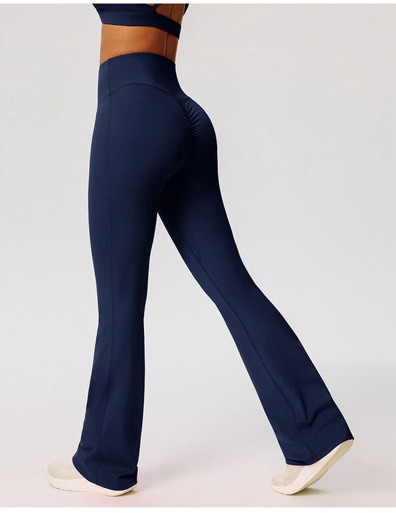 JY 2026 OEM Women Solid High Waist Ruched Butt Lifting Flare Yoga Pants Nylon Spandex Tummy Control Quick Dry 4 Ways Stretch Gym