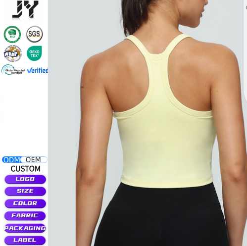 JY 2026 High Quality Ladies Fitness Yoga Workout Sleeveless Crop Tops With Pads Women Breathable Soft Sports Gym Crop Tank Tops