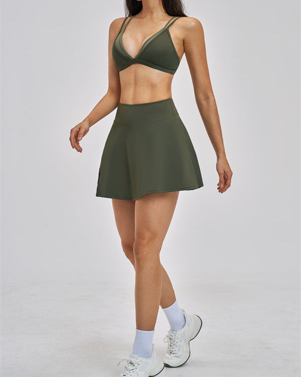 The Seraphine Layered V Sports Bra Skirt 2-Piece Set