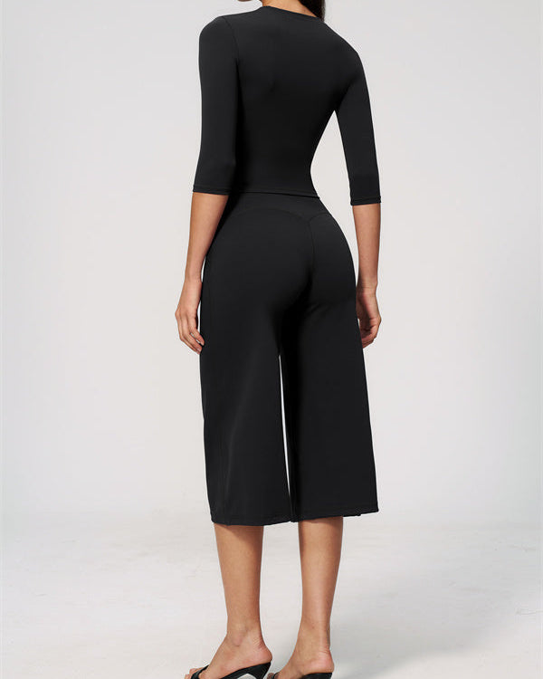 The Natalia Half-Sleeve Top Wide-Leg Crop 2-Piece Set
