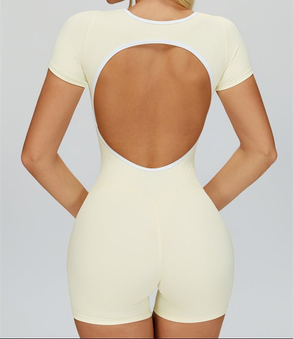 Contrast Piping Open Back RomperVOLTRA FIT