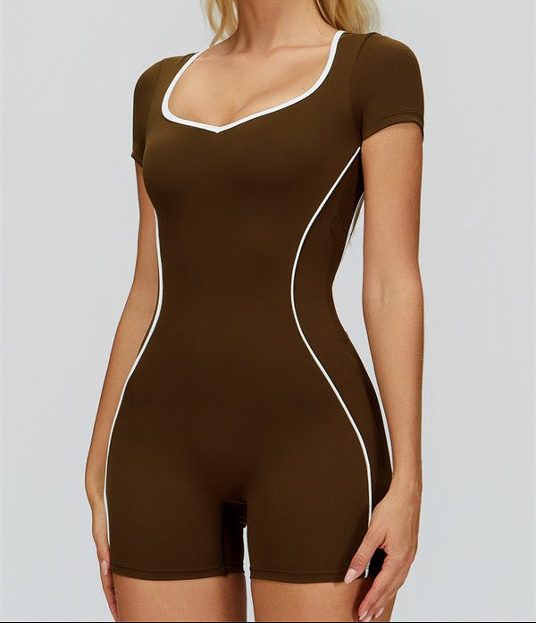 Contrast Piping Open Back RomperVOLTRA FIT