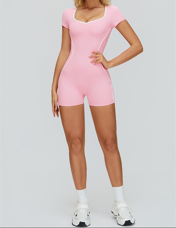 Contrast Piping Open Back RomperVOLTRA FIT