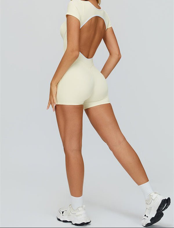 Contrast Piping Open Back RomperVOLTRA FIT