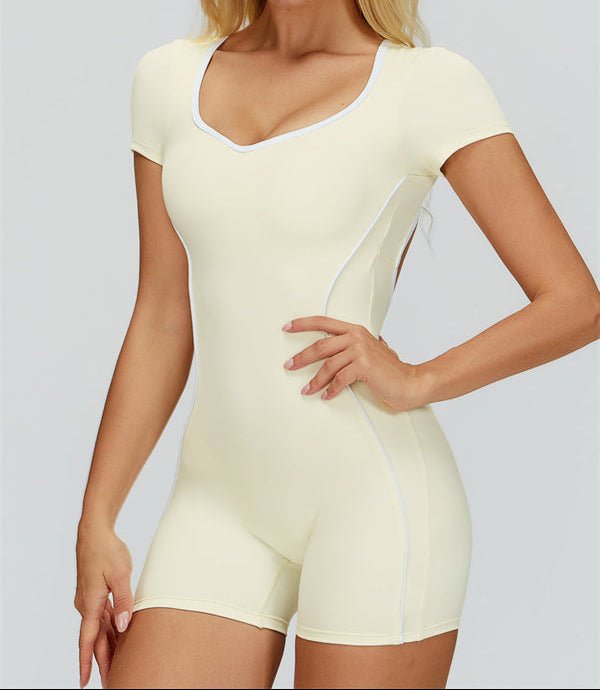 Contrast Piping Open Back RomperVOLTRA FIT