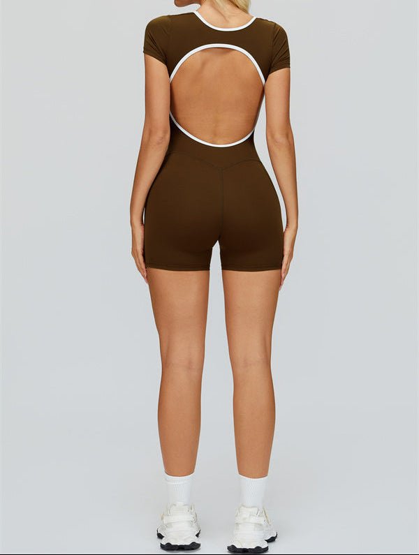 Contrast Piping Open Back RomperVOLTRA FIT