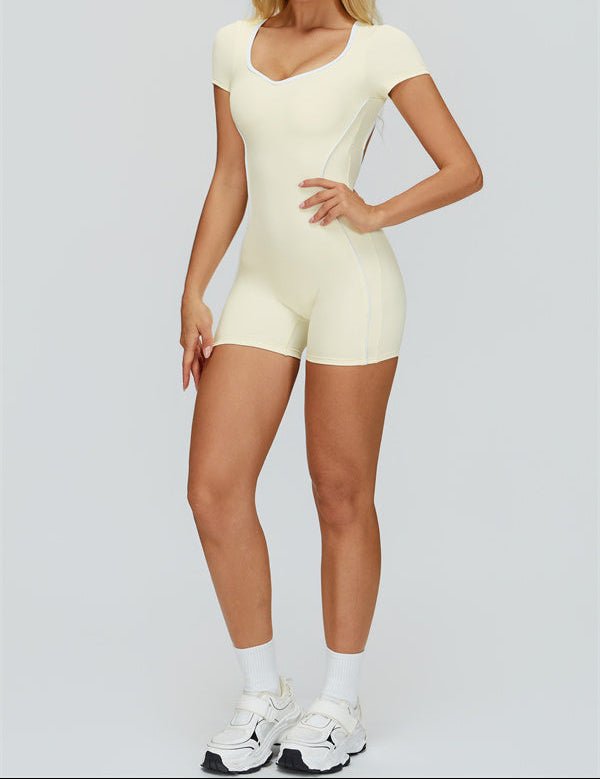 Contrast Piping Open Back RomperVOLTRA FIT