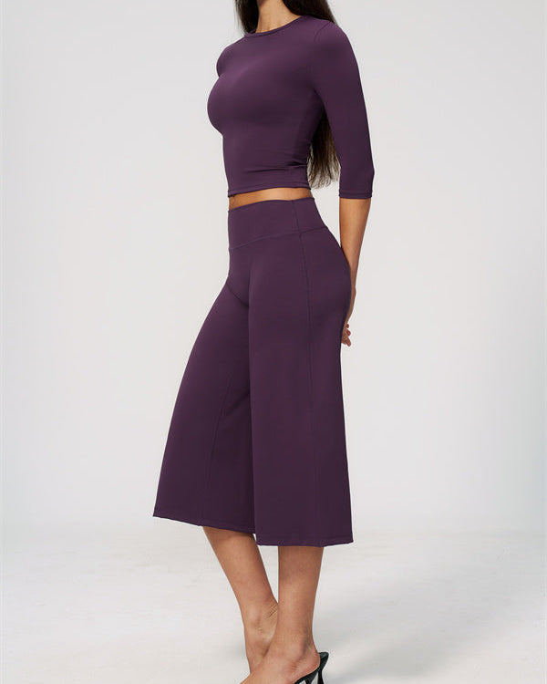 The Natalia Half-Sleeve Top Wide-Leg Crop 2-Piece Set
