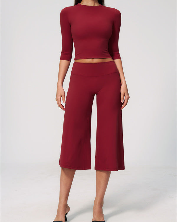 The Natalia Half-Sleeve Top Wide-Leg Crop 2-Piece Set