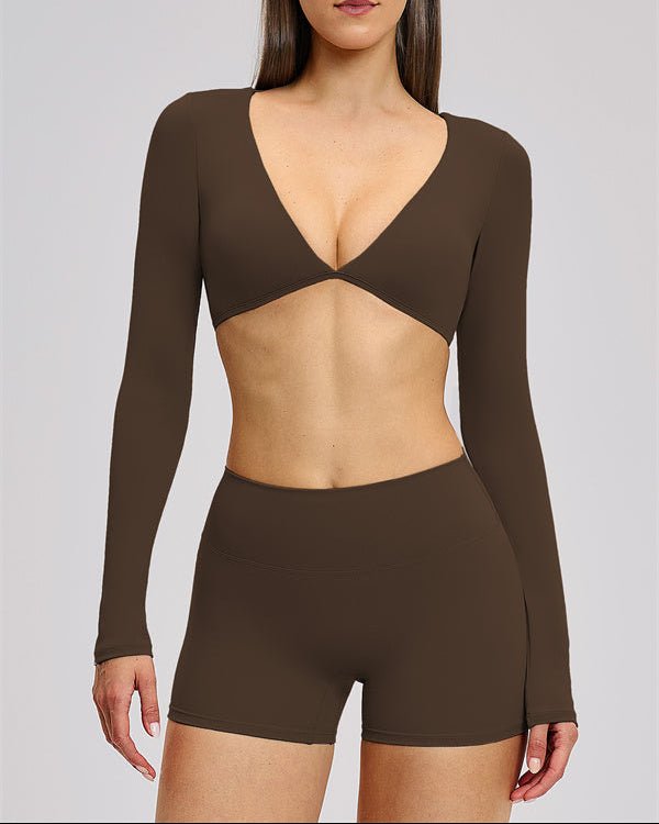 V-Neck Long Sleeve Crop TopVOLTRA FIT