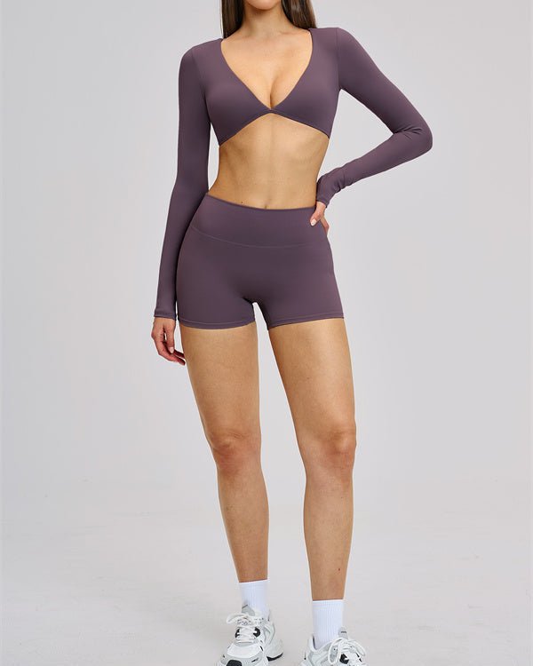 V-Neck Long Sleeve Crop TopVOLTRA FIT