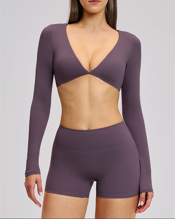 V-Neck Long Sleeve Crop TopVOLTRA FIT