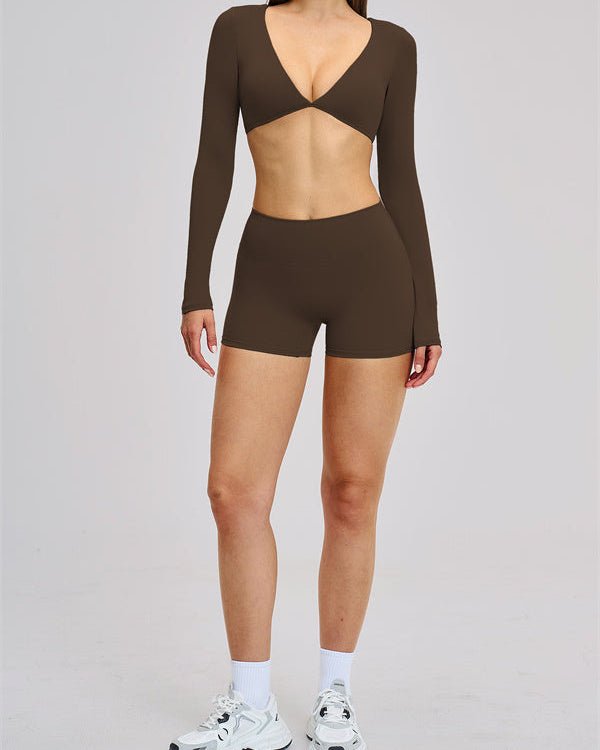 V-Neck Long Sleeve Crop TopVOLTRA FIT