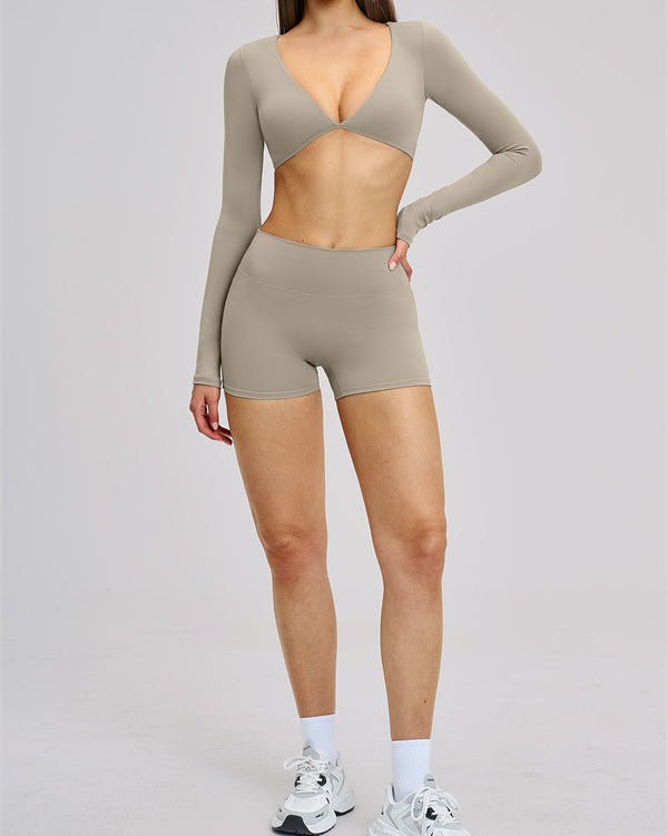 V-Neck Long Sleeve Crop TopVOLTRA FIT
