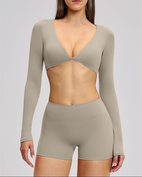 V-Neck Long Sleeve Crop TopVOLTRA FIT